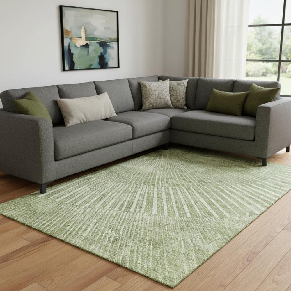 HomeRoots 9' X 12' Sage and Ivory Geometric Washable Area Rug with UV Protection for Modern Living Spaces 648345