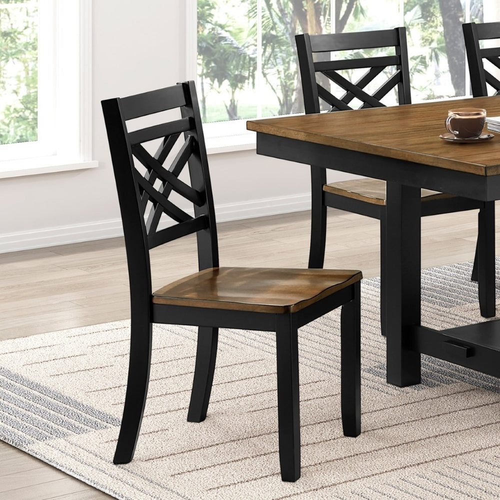 English Elm 2-tone Farmhouse Dining Set Seats Four with X-back Chairs and Trestle Storage Base B011S02211