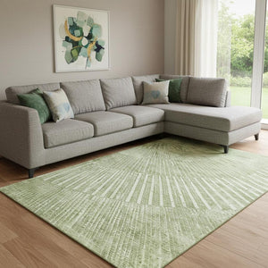 HomeRoots 10' Sage & Ivory Geometric Area Rug - Washable, UV-Protected, Durable, Perfect for Busy Homes! 648346