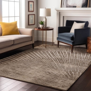 HomeRoots 5' X 8' Taupe & Ivory Geometric Area Rug - Soft, Stain Resistant, UV Protected for High-Traffic Spaces 648348