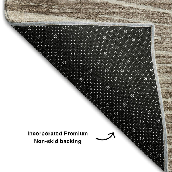 HomeRoots 5' X 8' Taupe & Ivory Geometric Area Rug - Soft, Stain Resistant, UV Protected for High-Traffic Spaces 648348