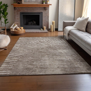 HomeRoots 5' X 8' Taupe & Ivory Geometric Area Rug - Soft, Stain Resistant, UV Protected for High-Traffic Spaces 648348