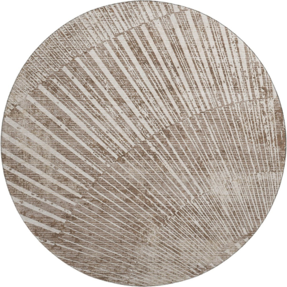 HomeRoots 8' Taupe and Ivory Geometric Round Rug - Stylish, Washable, Stain-Resistant, UV Protected for Homes 648349