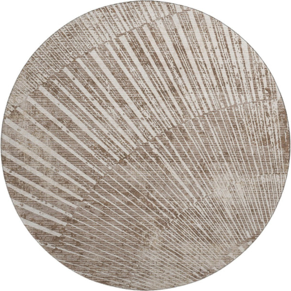 HomeRoots 8' Taupe and Ivory Geometric Round Rug - Stylish, Washable, Stain-Resistant, UV Protected for Homes 648349