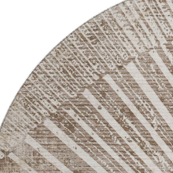 HomeRoots 8' Taupe and Ivory Geometric Round Rug - Stylish, Washable, Stain-Resistant, UV Protected for Homes 648349