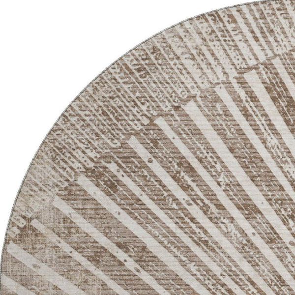 HomeRoots 8' Taupe and Ivory Geometric Round Rug - Stylish, Washable, Stain-Resistant, UV Protected for Homes 648349