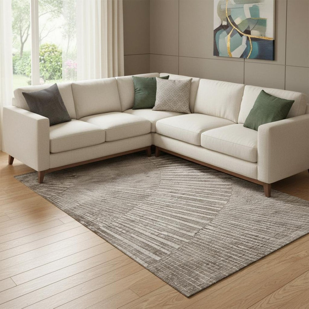 HomeRoots 8' X 10' Taupe & Ivory Geometric Area Rug - Washable, UV Protected, Durable Design for Modern Homes 648350