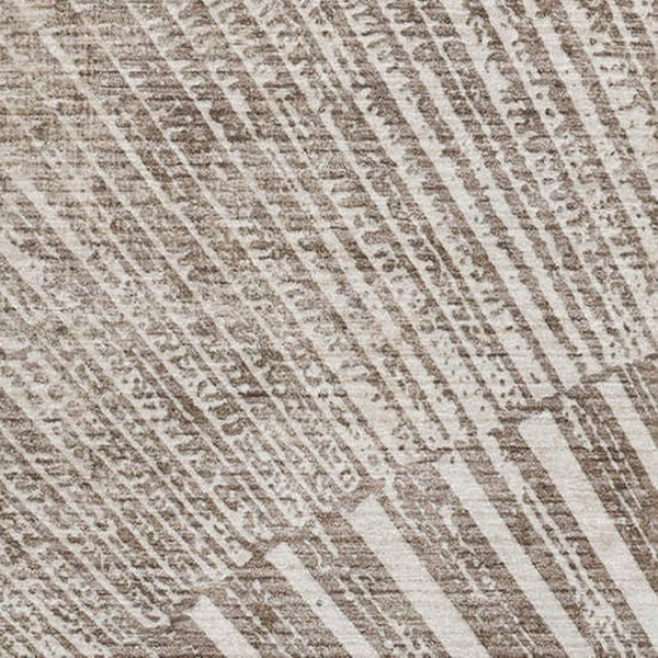 HomeRoots 9' X 12' Taupe & Ivory Geometric Area Rug - Durable, Washable, UV-Protected for Modern Living Spaces 648351