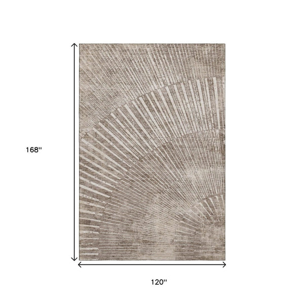 HomeRoots 10' X 14' Taupe & Ivory Geometric Washable Area Rug – Durable, Stain Resistant, UV Protected Design 648352