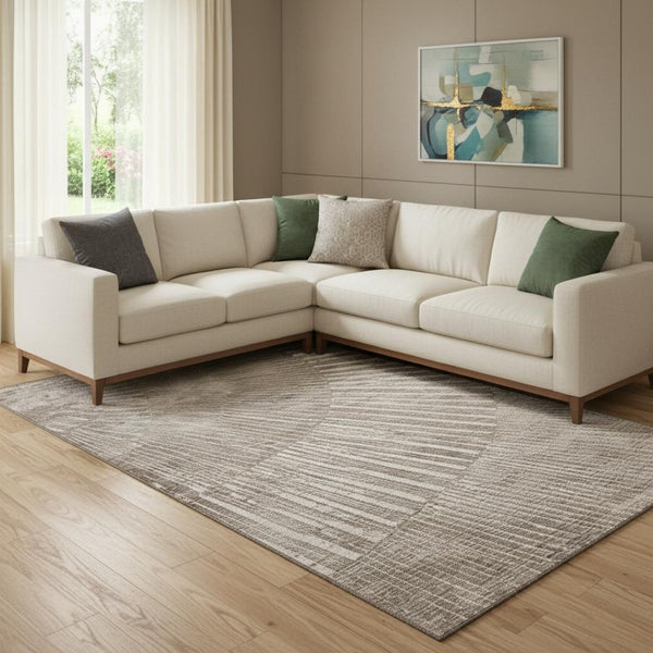 HomeRoots 10' X 14' Taupe & Ivory Geometric Washable Area Rug – Durable, Stain Resistant, UV Protected Design 648352