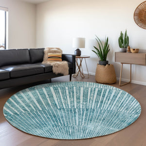 HomeRoots 8' Teal and Ivory Round Rug – Stylish, Washable, UV-Protected, Durable for Indoor/Outdoor Use! 648355