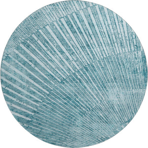 HomeRoots 8' Teal and Ivory Round Rug – Stylish, Washable, UV-Protected, Durable for Indoor/Outdoor Use! 648355