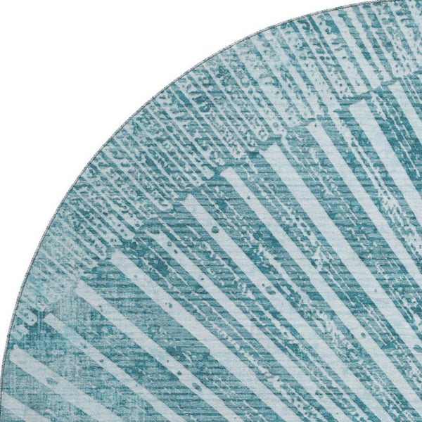 HomeRoots 8' Teal and Ivory Round Rug – Stylish, Washable, UV-Protected, Durable for Indoor/Outdoor Use! 648355