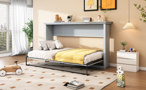 English Elm Twin Murphy Bed Cabinet Foldaway Gray — Space-Saving Twin Wall Bed with Integrated Legs, 1000lb Capacity GX002043AAE