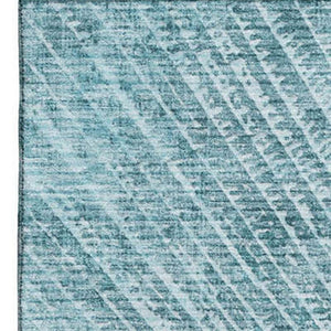 HomeRoots 8' X 10' Teal And Ivory Geometric Area Rug – Durable, Washable, UV-Protected Design for Modern Spaces 648356