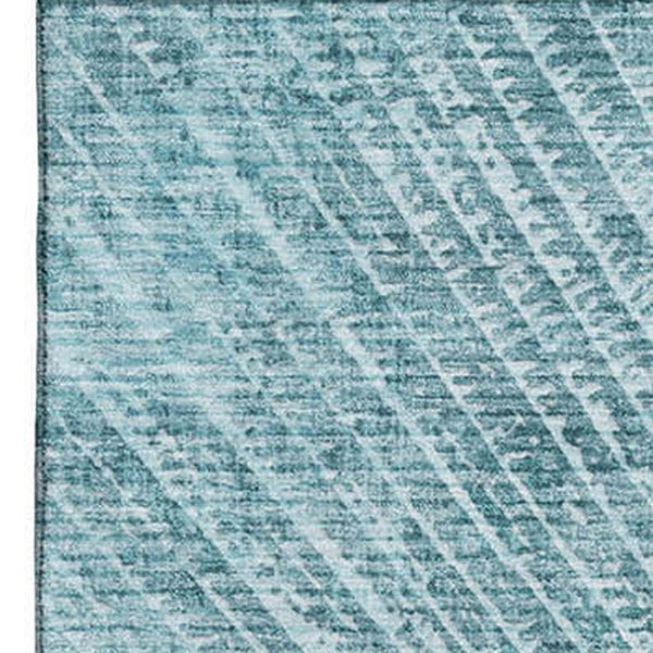 HomeRoots 8' X 10' Teal And Ivory Geometric Area Rug – Durable, Washable, UV-Protected Design for Modern Spaces 648356