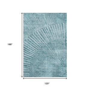 HomeRoots 10' X 14' Teal And Ivory Geometric Area Rug - Washable, UV Protected, Durable & Stylish for Every Room! 648358