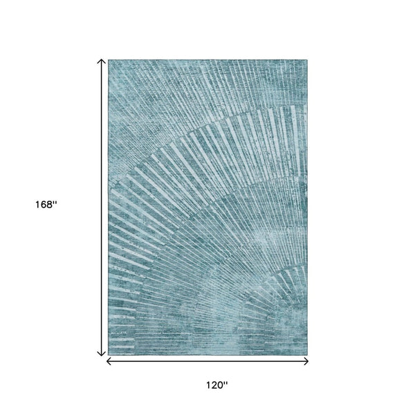 HomeRoots 10' X 14' Teal And Ivory Geometric Area Rug - Washable, UV Protected, Durable & Stylish for Every Room! 648358