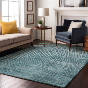 HomeRoots 10' X 14' Teal And Ivory Geometric Area Rug - Washable, UV Protected, Durable & Stylish for Every Room! 648358