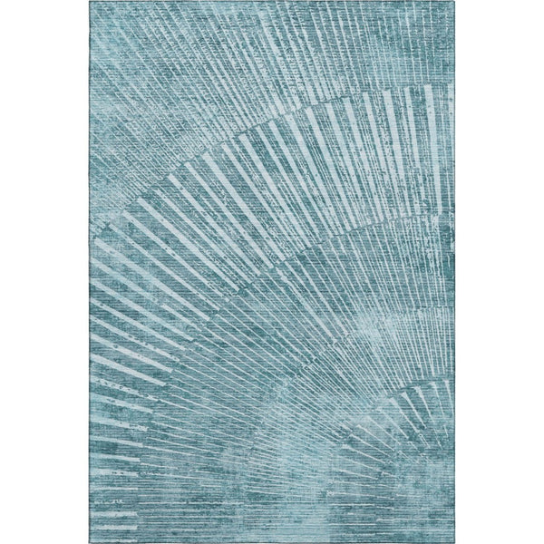 HomeRoots 10' X 14' Teal And Ivory Geometric Area Rug - Washable, UV Protected, Durable & Stylish for Every Room! 648358
