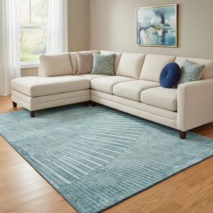 HomeRoots 10' X 14' Teal And Ivory Geometric Area Rug - Washable, UV Protected, Durable & Stylish for Every Room! 648358