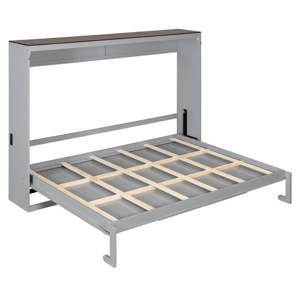 English Elm Queen Murphy Wall Bed with Usb Ports Space Saving Cabinet for Guest or Home Office Gray LP000385AAE