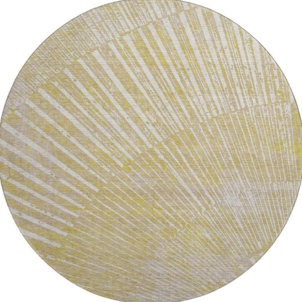 HomeRoots 8' Wheat and Beige Geometric Round Rug – Washable, UV-Protected, Durable for Indoor and Outdoor Use! 648361