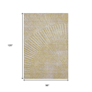 HomeRoots 8' X 10' Washable Wheat and Beige Geometric Area Rug with UV Protection for Modern Living Spaces 648362