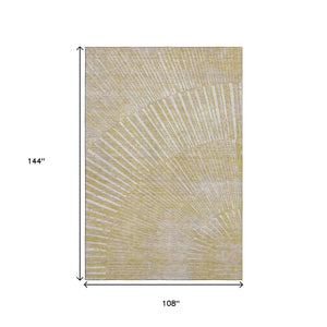 HomeRoots 9' X 12' Wheat And Beige Geometric Area Rug - Washable, UV Protected, Durable Design for Modern Homes 648363