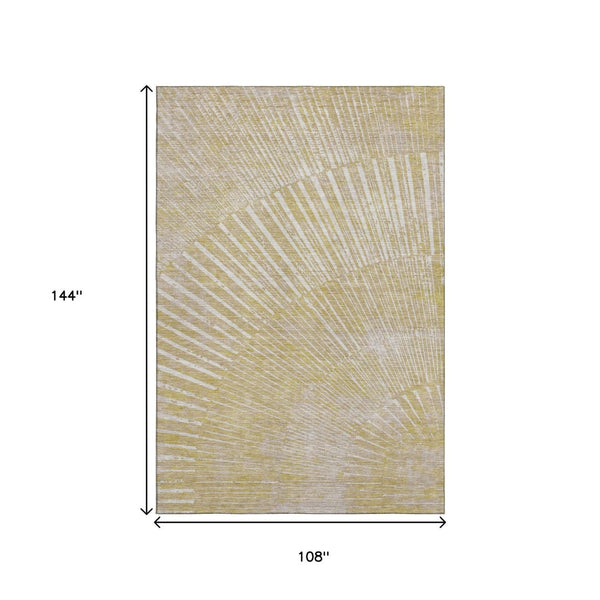 HomeRoots 9' X 12' Wheat And Beige Geometric Area Rug - Washable, UV Protected, Durable Design for Modern Homes 648363