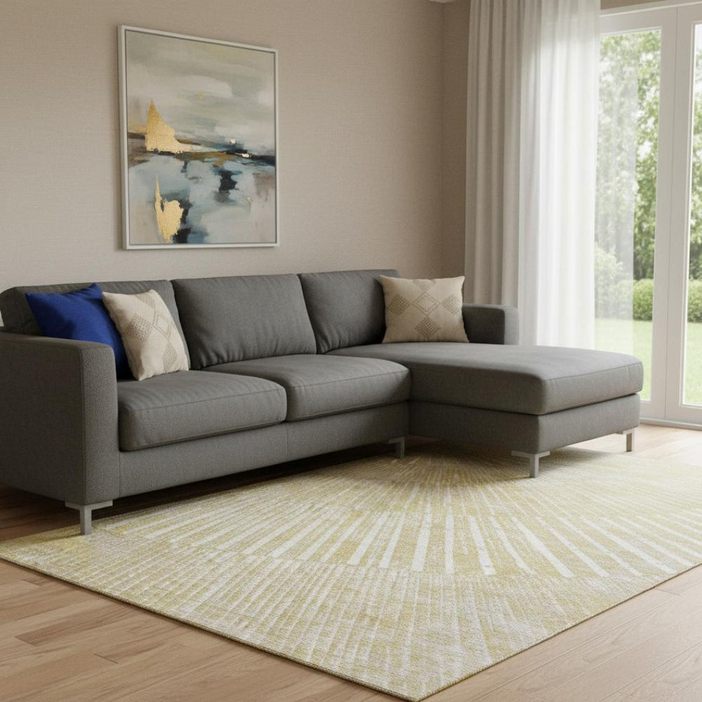 HomeRoots 9' X 12' Wheat And Beige Geometric Area Rug - Washable, UV Protected, Durable Design for Modern Homes 648363