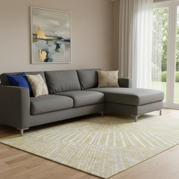 HomeRoots 9' X 12' Wheat And Beige Geometric Area Rug - Washable, UV Protected, Durable Design for Modern Homes 648363