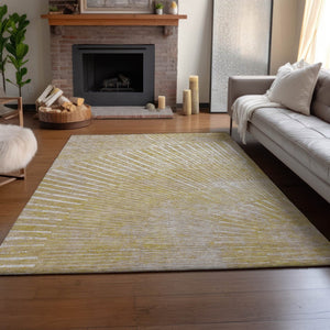 HomeRoots 9' X 12' Wheat And Beige Geometric Area Rug - Washable, UV Protected, Durable Design for Modern Homes 648363