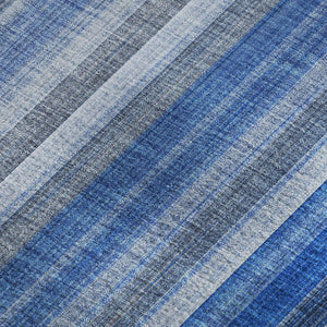 HomeRoots 5' Blue & Ivory Striped Washable Area Rug - UV Protected, Stain Resistant, Perfect for High-Traffic Areas 648366