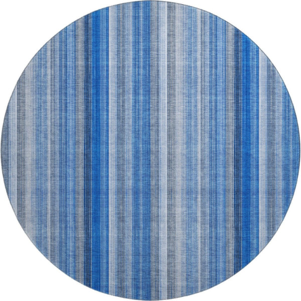 HomeRoots 8' Blue and Ivory Striped Washable Round Rug - UV Protected, Stain Resistant, Perfect for Busy Homes 648367