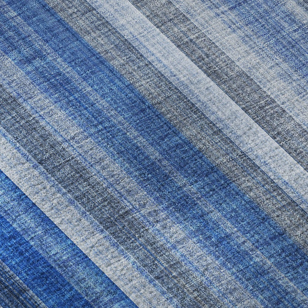 HomeRoots 8' Blue and Ivory Striped Washable Round Rug - UV Protected, Stain Resistant, Perfect for Busy Homes 648367