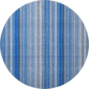 HomeRoots 8' Blue and Ivory Striped Washable Round Rug - UV Protected, Stain Resistant, Perfect for Busy Homes 648367