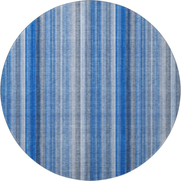 HomeRoots 8' Blue and Ivory Striped Washable Round Rug - UV Protected, Stain Resistant, Perfect for Busy Homes 648367