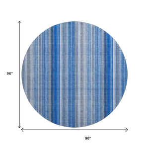 HomeRoots 8' Blue and Ivory Striped Washable Round Rug - UV Protected, Stain Resistant, Perfect for Busy Homes 648367