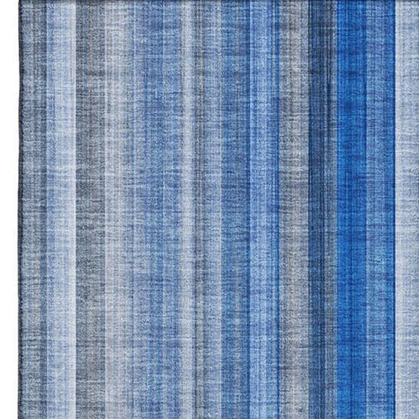 HomeRoots 8' X 10' Coastal Blue and Ivory Striped Area Rug - Washable, UV-Protected, Stain-Resistant Design 648368