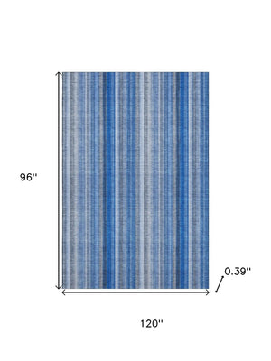 HomeRoots 8' X 10' Coastal Blue and Ivory Striped Area Rug - Washable, UV-Protected, Stain-Resistant Design 648368