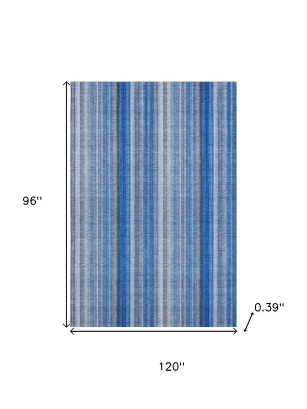 HomeRoots 8' X 10' Coastal Blue and Ivory Striped Area Rug - Washable, UV-Protected, Stain-Resistant Design 648368