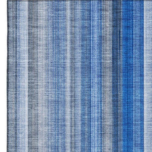 HomeRoots 9' X 12' Stylish Blue and Ivory Striped Washable Area Rug with UV Protection for High-Traffic Areas 648369