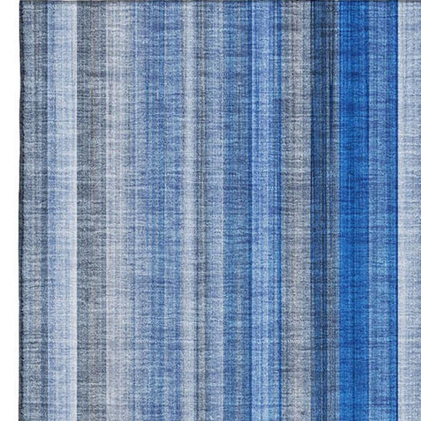 HomeRoots 9' X 12' Stylish Blue and Ivory Striped Washable Area Rug with UV Protection for High-Traffic Areas 648369