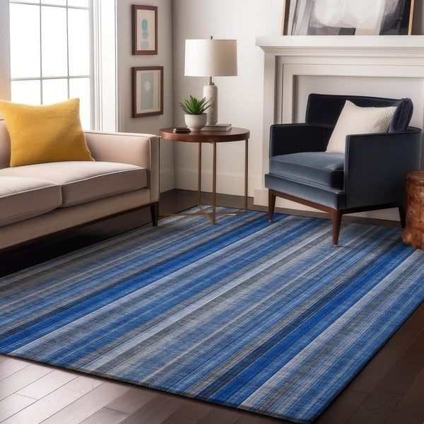 HomeRoots 10' Blue and Ivory Striped Washable Area Rug – UV Protected, Durable, Perfect for High-Traffic Spaces 648370
