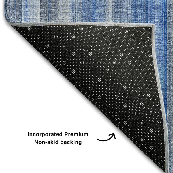 HomeRoots 10' Blue and Ivory Striped Washable Area Rug – UV Protected, Durable, Perfect for High-Traffic Spaces 648370