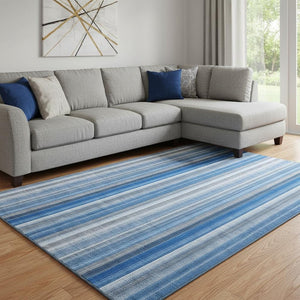 HomeRoots 10' Blue and Ivory Striped Washable Area Rug – UV Protected, Durable, Perfect for High-Traffic Spaces 648370