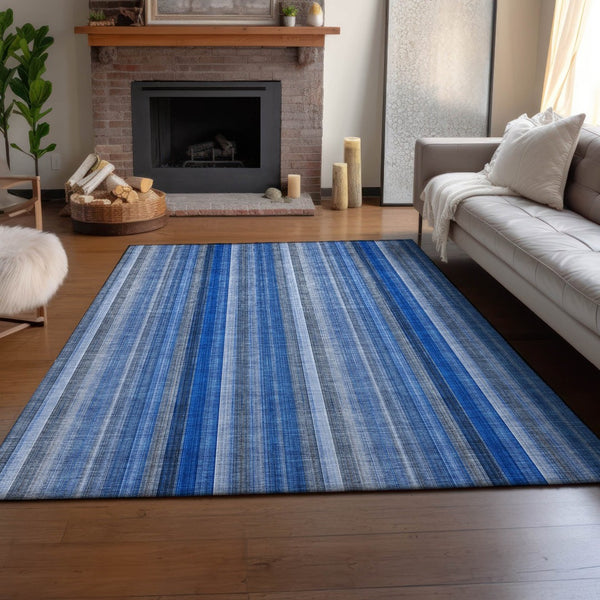 HomeRoots 10' Blue and Ivory Striped Washable Area Rug – UV Protected, Durable, Perfect for High-Traffic Spaces 648370