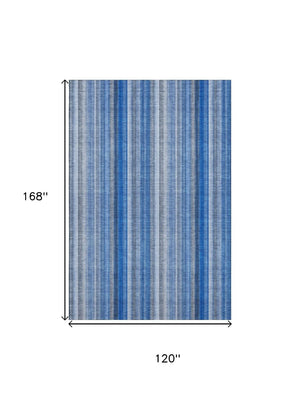 HomeRoots 10' Blue and Ivory Striped Washable Area Rug – UV Protected, Durable, Perfect for High-Traffic Spaces 648370