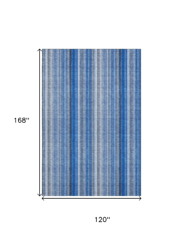 HomeRoots 10' Blue and Ivory Striped Washable Area Rug – UV Protected, Durable, Perfect for High-Traffic Spaces 648370